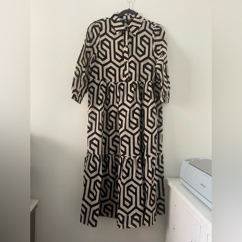 Zara Black and Cream Bishop Sleeve Sundress